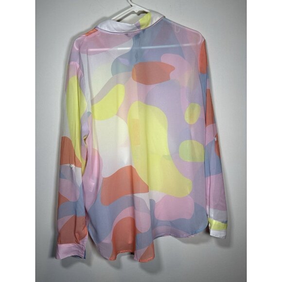 NEW Charlie B Sheer Chiffon Button-Down Top Y2K Colorful Abstract Artsy Boho XL - Picture 5 of 8